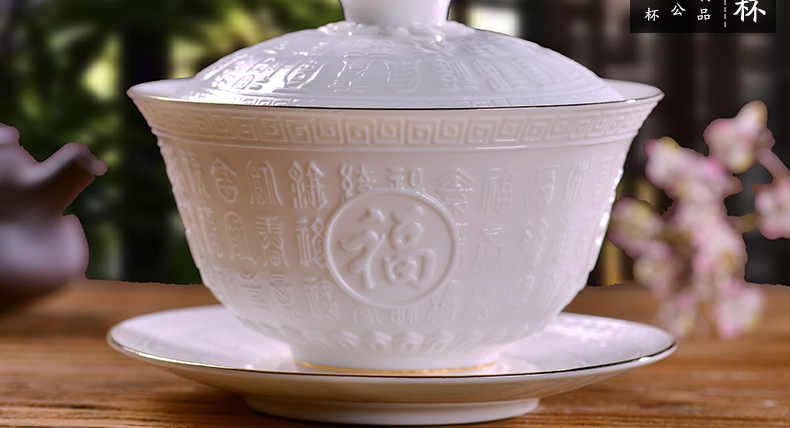 Tureen tea bowl large tea sets jingdezhen ceramic thin foetus three pure white porcelain tea bowl to use hand grasp pot