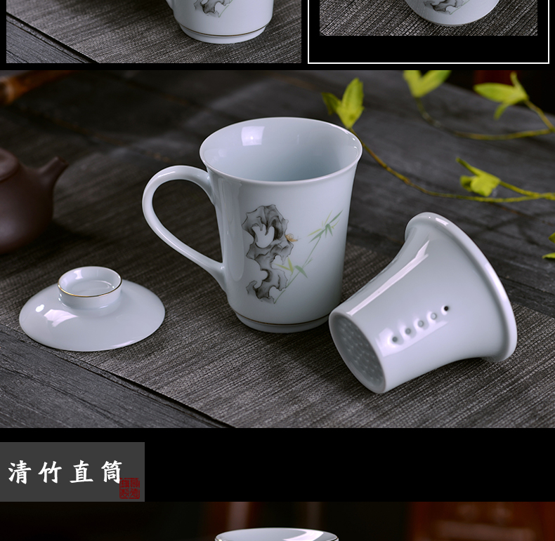 Jingdezhen celadon teacup) office make tea cups with cover cup tea separation ceramic household contracted tea cups