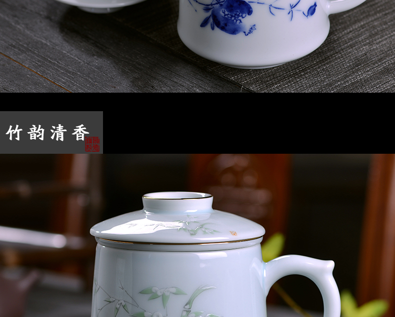 Jingdezhen ceramic cups with cover with blue and white porcelain keller) office tea cup household glass gifts