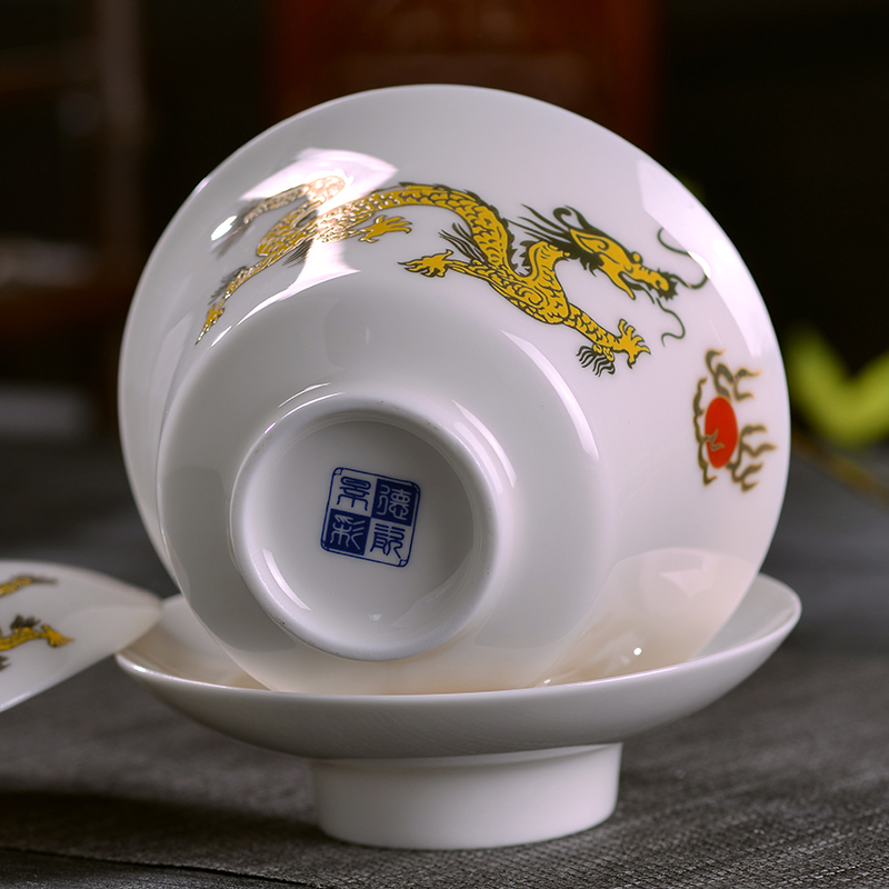 Jingdezhen ceramic tureen large and medium size make tea cups three bowl to bowl bowl kung fu suit only hand grasp pot