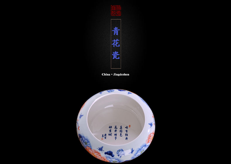 Jingdezhen ceramic large ashtray office home sitting room creative practical tea to wash to the writing brush washer of blue and white porcelain ashtrays