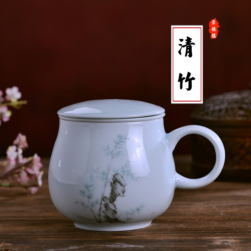 Jingdezhen ceramic tea cup with cover filter cup water cup home office personal mark cup tea cup