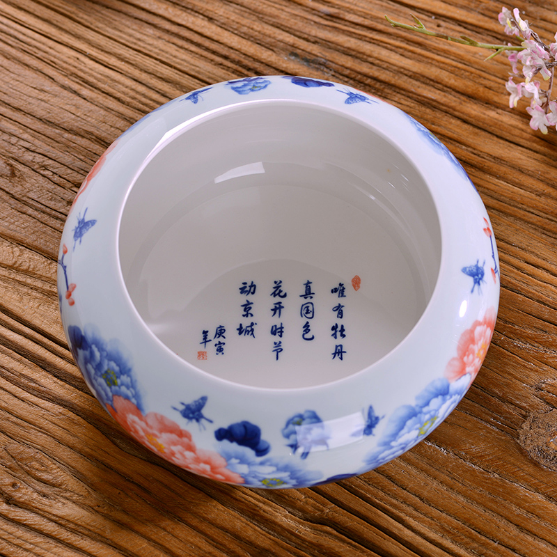 Jingdezhen ceramic large ashtray office home sitting room creative practical tea to wash to the writing brush washer of blue and white porcelain ashtrays