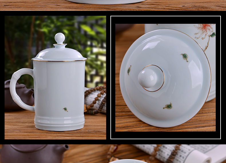 Jingdezhen ceramic cups with cover large water BeiYing green office boss cup tea cups with gift box