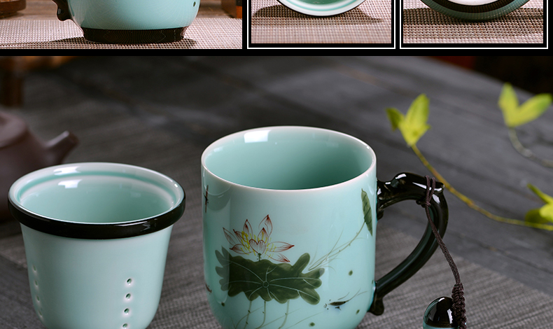 Jingdezhen all hand - made ceramic cup with cover filter cup tea cup household glass office gift mugs