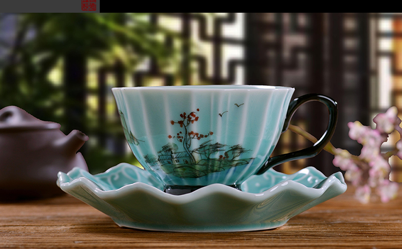 Jingdezhen hand - made ceramic European - style coffee cups and saucers picking suits for the present household ceramics English - style afternoon tea cup