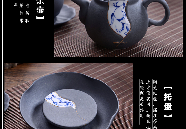 Jingdezhen kung fu tea set coarse pottery porcelain teapot tea cups) a complete set of ceramic tea set home