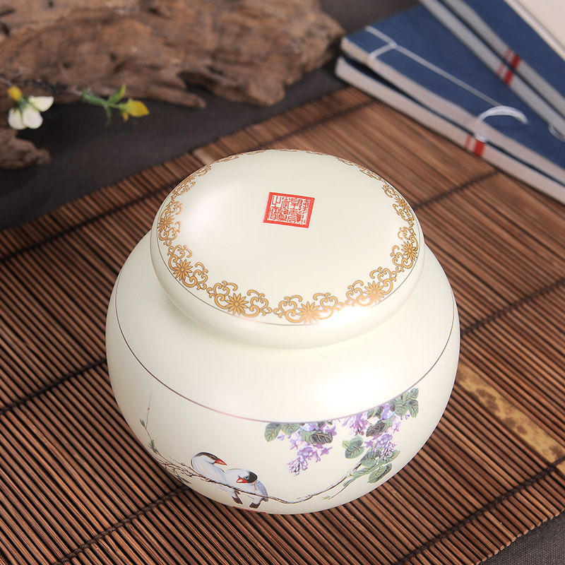 The System of jingdezhen ceramic caddy fixings medium sealed tank storage tank work tea box of ceramic tea pot