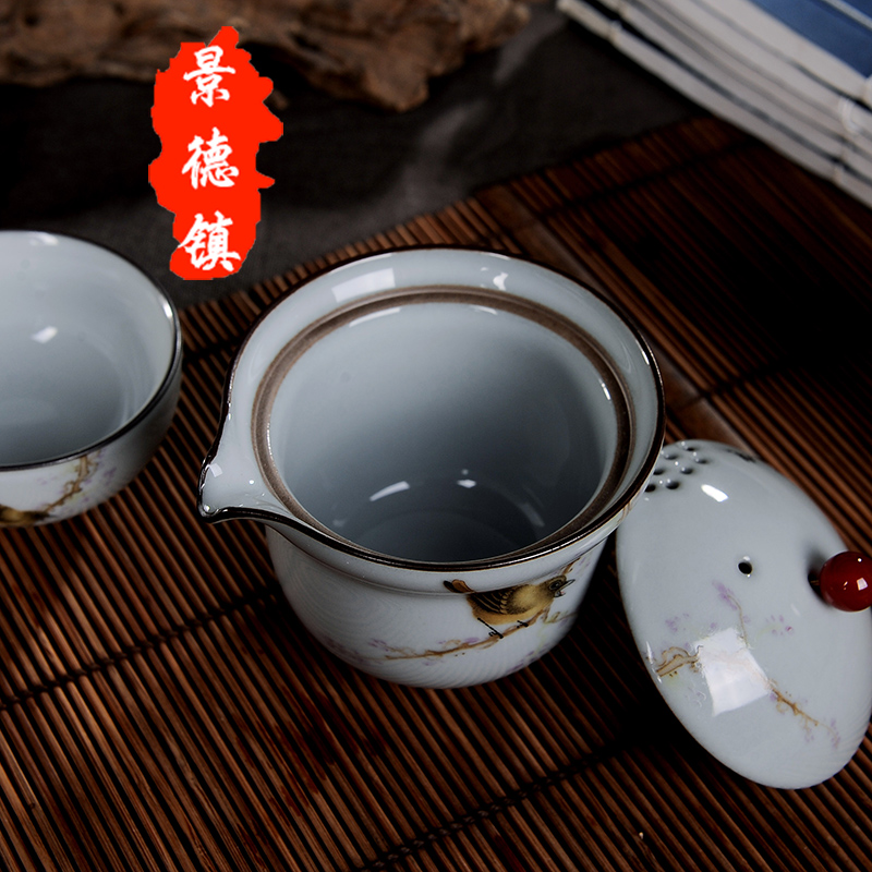 The elder brother of The jingdezhen up can keep open a piece of crack cup a pot of two cups of household ceramic portable travel kung fu tea set