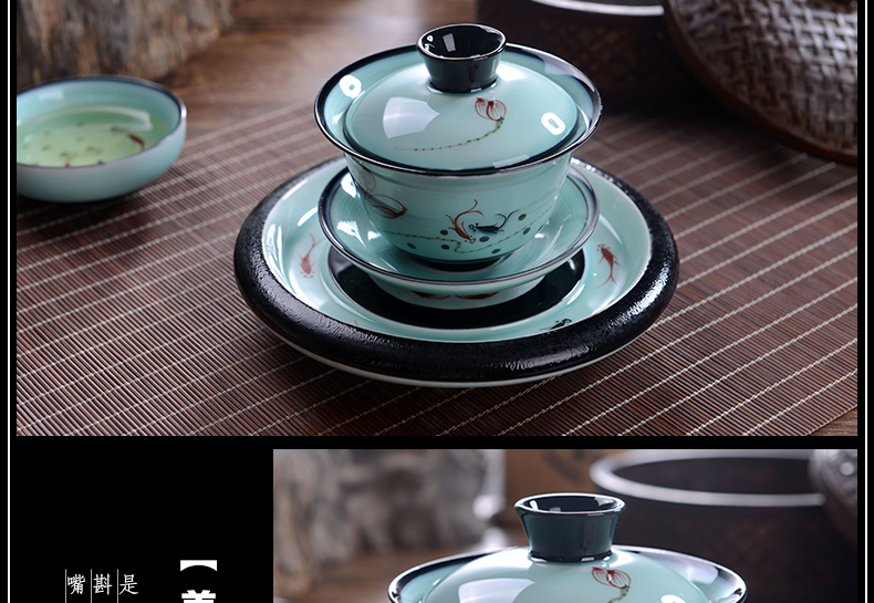 Jingdezhen celadon tea set hand - made ceramic side put the pot of a complete set of kung fu tea tureen tea pot office