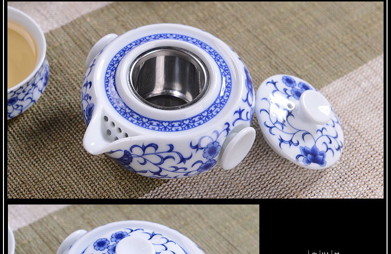 Jingdezhen household ceramics kung fu tea set a pot of crack of blue and white porcelain cup two cups of portable travel office tea set