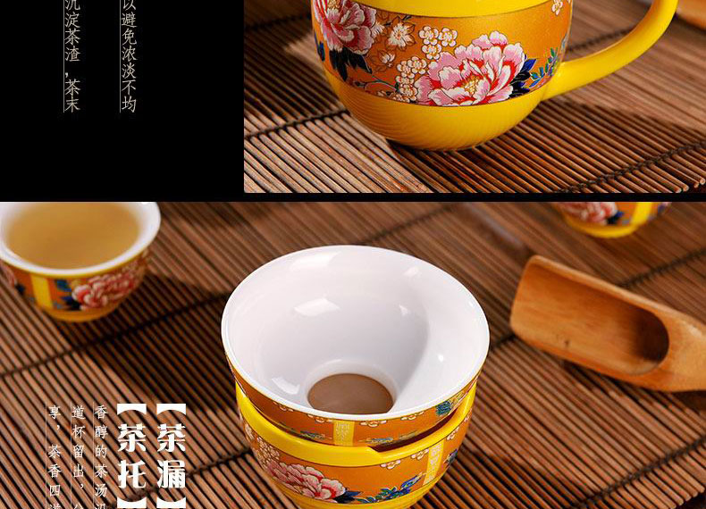 Jingdezhen kung fu tea set manual ceramic yellow glaze of a complete set of tea service master cup for wash the teapot tea tureen