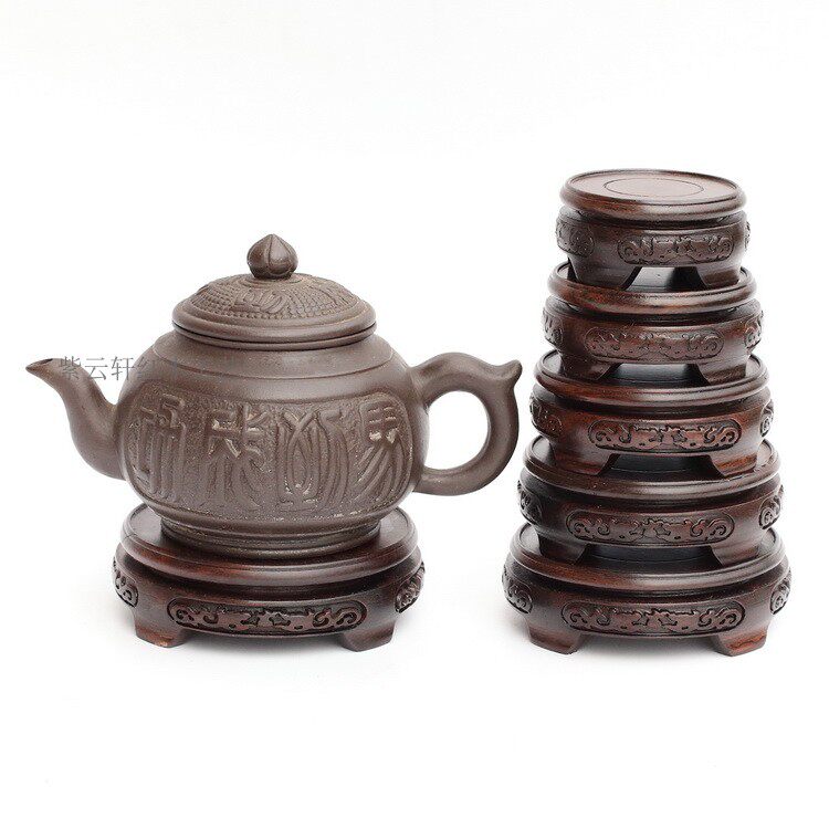 Black Catalwood Jade Purple Sandstone Pot Vase Bonsai Incense Stove Round Swing Piece Base Wood Carving Craft Gift Hem Decorated Solid Wood