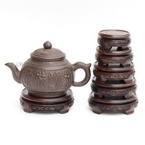 Black Azusa wood jade purple sand pot Vase Bonsai incense burner Round decoration base Wood carving crafts Solid wood wooden tray