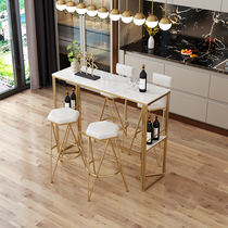 Nordic minimalist light and luxurious marble bar table Domestic milk tea shop leaning against wall strip Bar table high foot table and chair combination