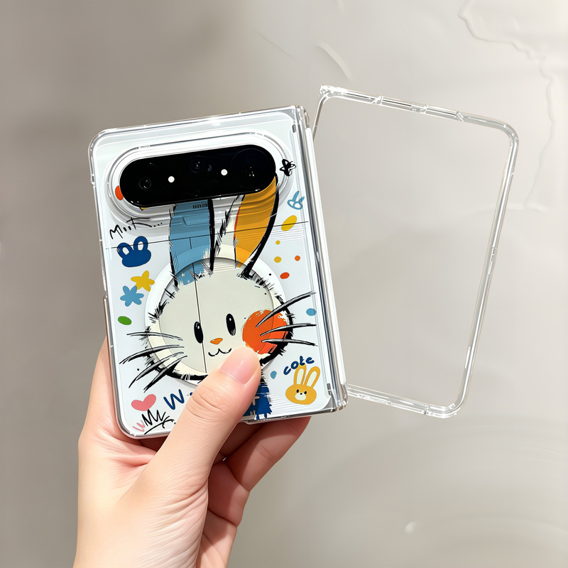 Hot Sale: Huawei Pura X Max Phone Case Foldable Screen Protective Cover New Model with Wireless Magnetic Uv Transparent Case, High-End Full Protection Anti-Drop Cover with Cute Painted Rabbit Design