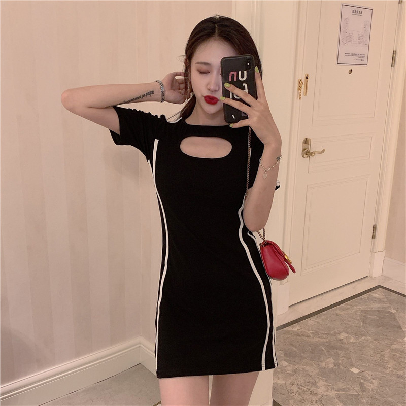 VK旗艦店 韓系個性鏤空設計感收腰短袖洋裝