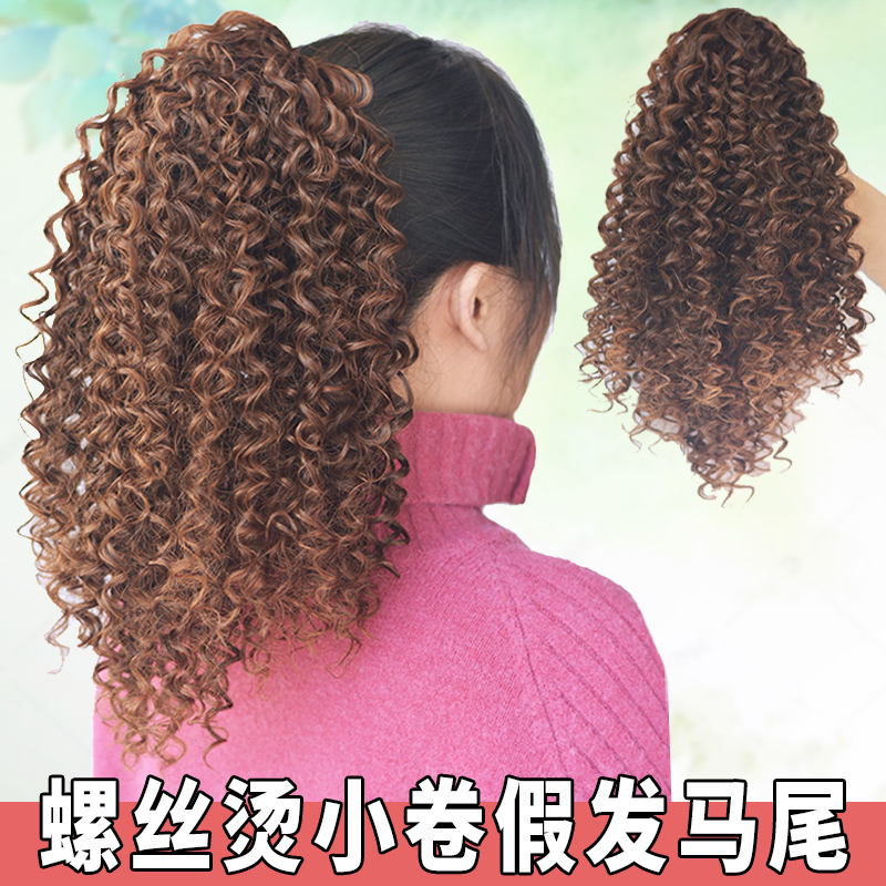 Horsetail Wig Female Electric Scalding Screw Rolls Bubbling Noodles Curly Hair Girl Emulated Hair Corn Bronzed Wool Roll High False Ponytail-Taobao