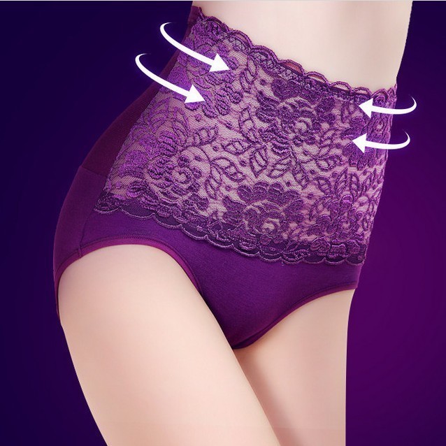 Women's large size modal cotton inner file high waist underwear sexy lace fat MM belly lift hip no trace breifs