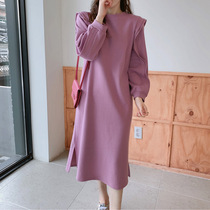 (Korea) Womens new wild solid color long split sweet dress L6383