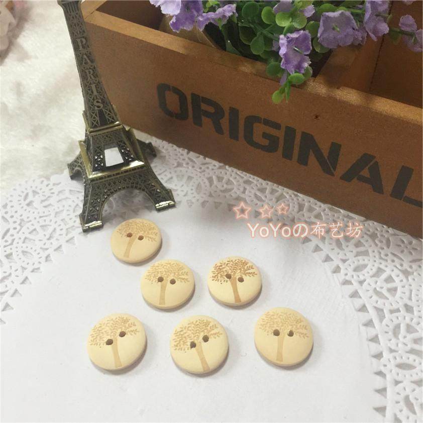 Fabric bag DIY material log wooden button button round button diameter 2 5cm Zakka big tree pattern button
