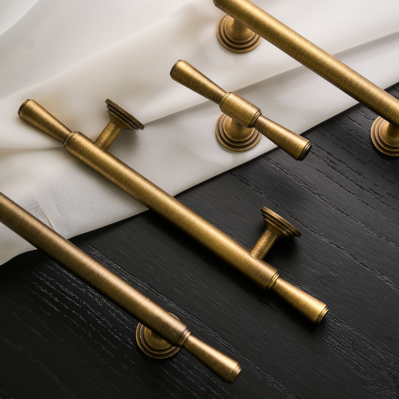Bronze French Vintage Cabinet Door Brass Handle Wardrobe Door Drawer Cabinet Light Luxury Furniture Pure Copper Handle
