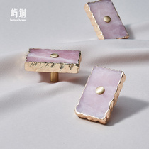 Natural crystal brass pull handle Nordic light lavish American wardrobe door drawer cupboard furniture pink single-hole small handle