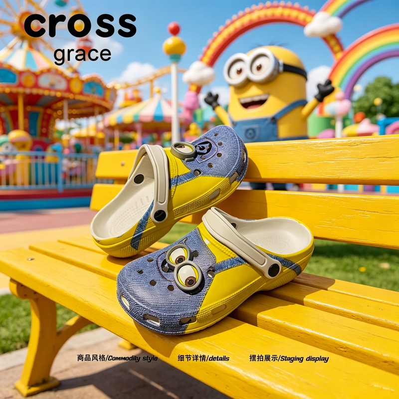 【Fun Summer】Crossgrace Cute Minion Clogs for Men and Women, Outdoor Wear, Height-Increasing, Non-Slip Sandals