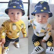 Baby clothes 0 years old 1 boy 3ins wind 3 baby 4 Autumn Winter 5 thick warm base shirt set summer girls