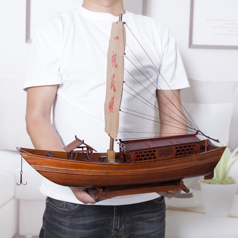 Jiangnan Water Rural Sailing Model Wooden Boat Fishing Boat Ucanopy Ship Model Sailboat Model Swing-room Furnishing Birthday Present