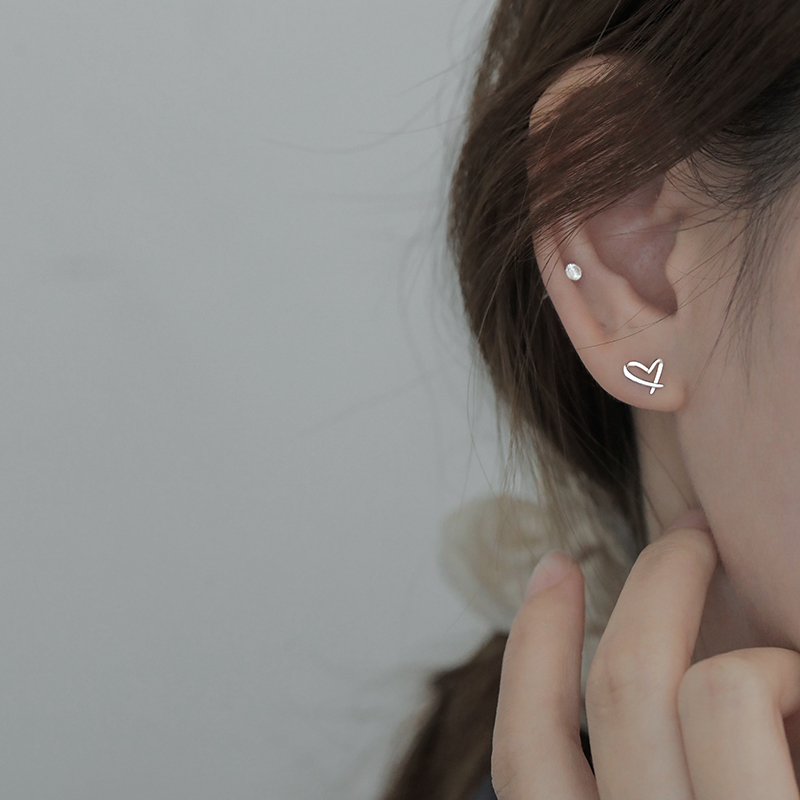 s925 silver hollow love ear pin female simple sweet ins niche fresh student earrings 2020 new trend