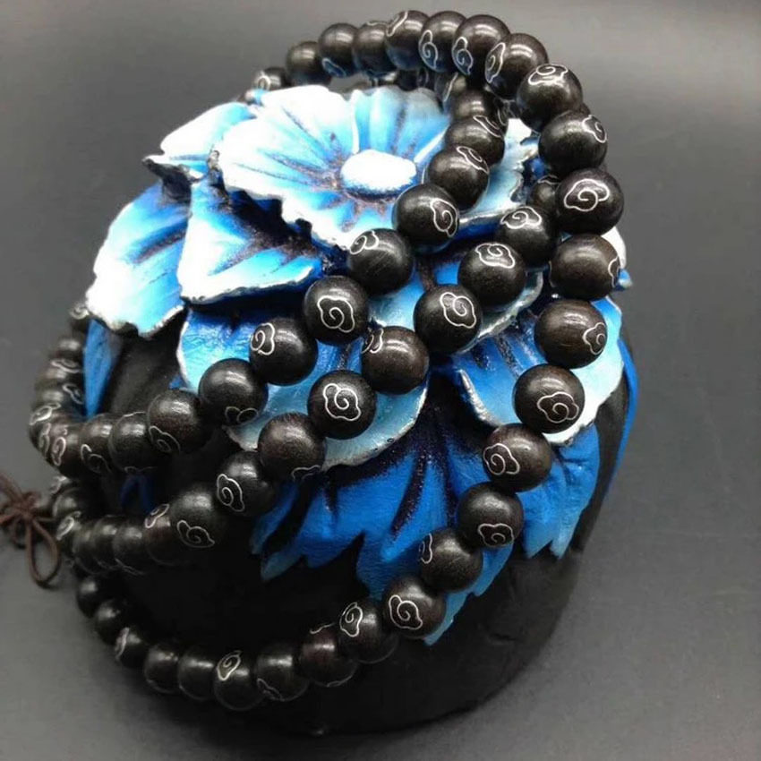 Black sandalwood inlaid silver silver beads auspicious cloud beads barrel beads red sandalwood inlaid silver silver silver beads 108 Buddha beads beads beads beads hand strings play X