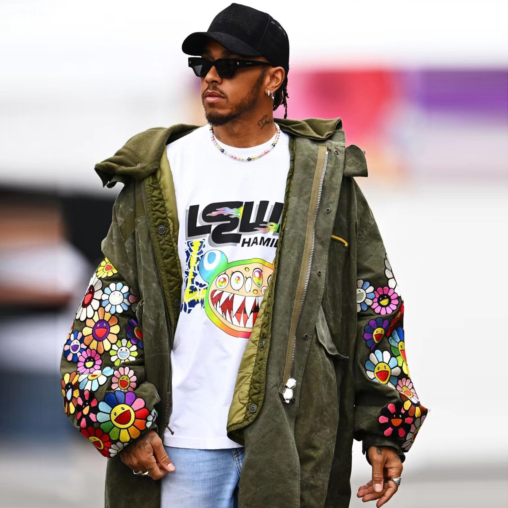村上隆 Lewis Hamilton Circuit Jacket ブルゾン 着やすいM】村上隆×ルイス・ハミルトンコーチジャケット サーキット