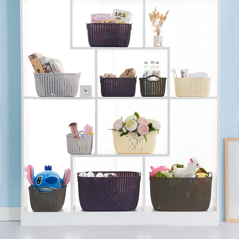 Imitation rattan hollow storage basket plastic desktop storage basket kitchen snack storage box toy storage basket