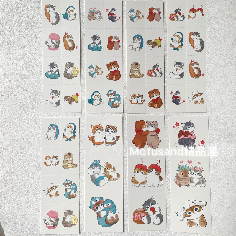 New Mofusand Shark Cat Multifunctional Cartoon Tattoo Sticker Waterproof Long-Lasting Cute Cat Water Transfer Sticker