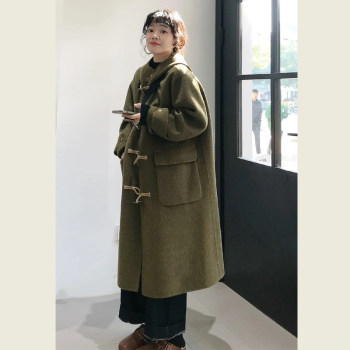 Japanese style petite horn button woolen coat
