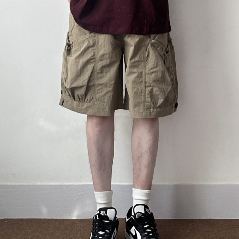 Whichone Japanese Style Summer Workwear Loose Multi-Flap Pocket Pants Cityboy Five-Quarter Pants Casual Shorts