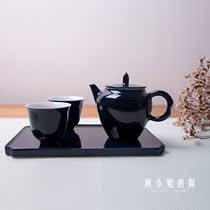 Miss Gu's pottery pot of two cups with tea tray small pool lotus tip gift box ceramic fresh set tea set Ji blue