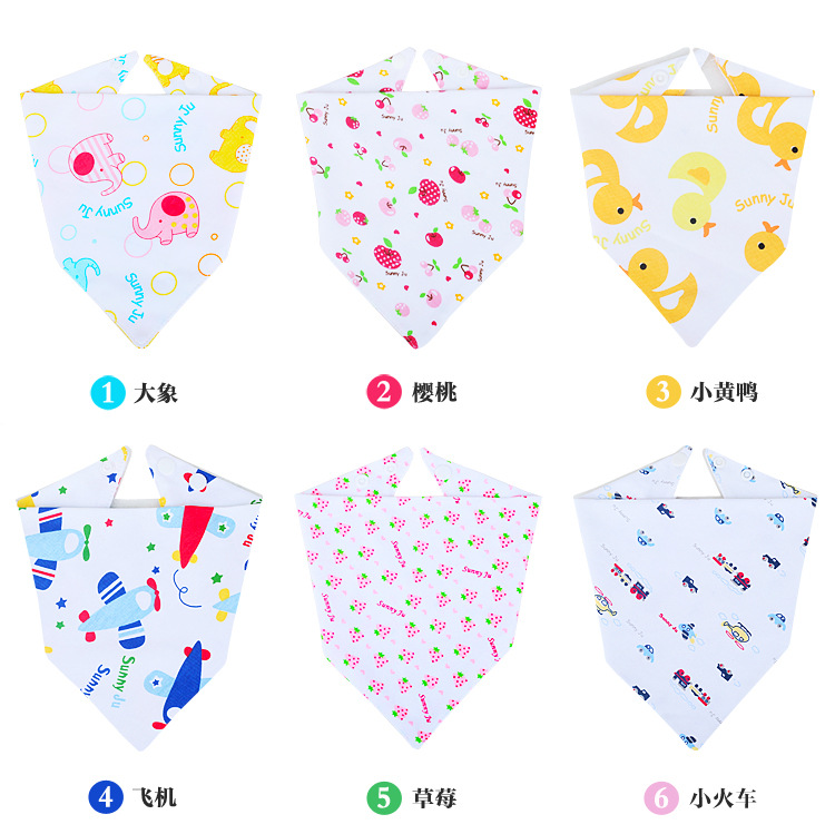 Baby triangle towel baby saliva towel pure cotton double-layer snap button newborn children headscarf bib scarf spring and summer