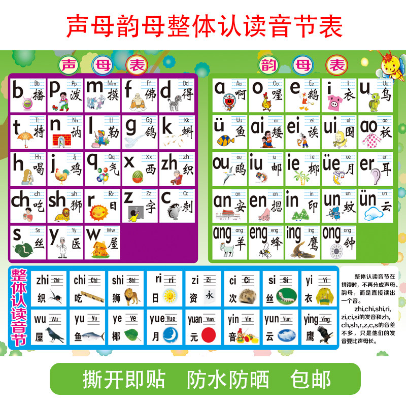 Primary school students' pinyin alphabet wall stickers full set of first grade pinyin wall chart children's Chinese initials and finals table poster