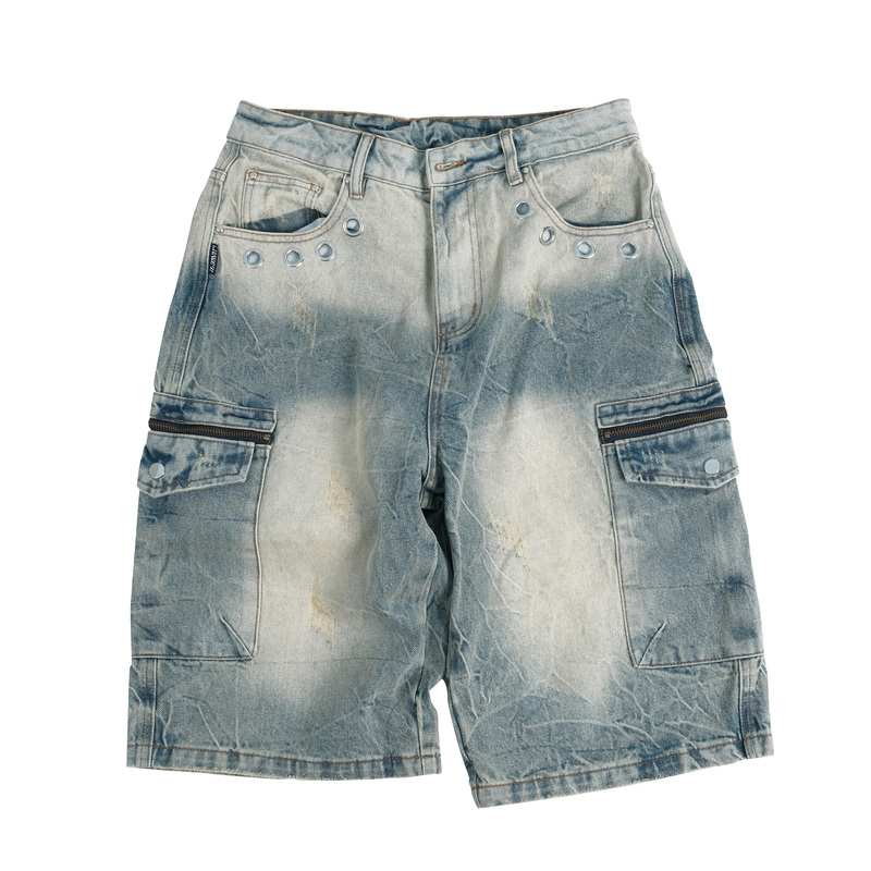 Thewet 2026Ss Street Retro Tie-Dye Denim Shorts Baggy Commuting Versatile Atmosphere Jeans