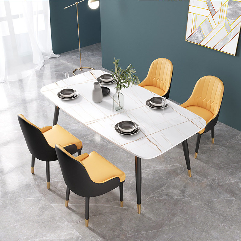 Light luxury rock plate dining table and chair combination Nordic modern ins dining room cafe table and chair Household dining table one table four chairs