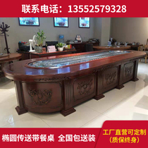 Hotel dining table Large round table Oval rectangular dining table Solid wood turntable custom 15 people 20 people electric large round table
