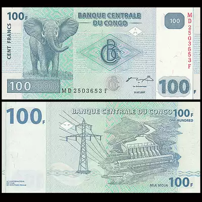 (Africa)New UNC Democratic Republic of the Congo 100 Franc Banknote Foreign Coins 2007-13 P-98