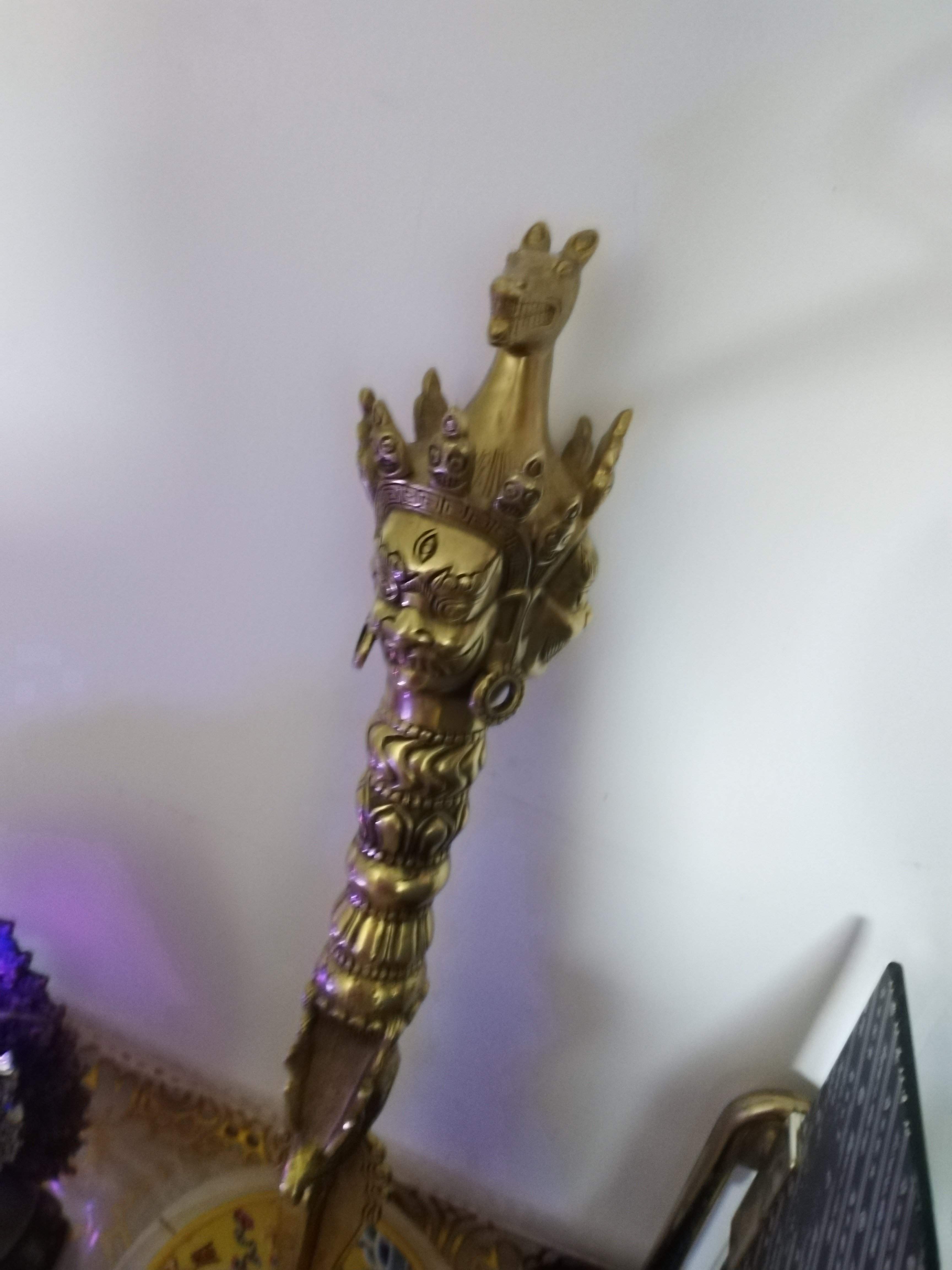 純黃銅手工法器馬頭明王普巴金剛杵中式風格降魔杵大號金剛橛擺件