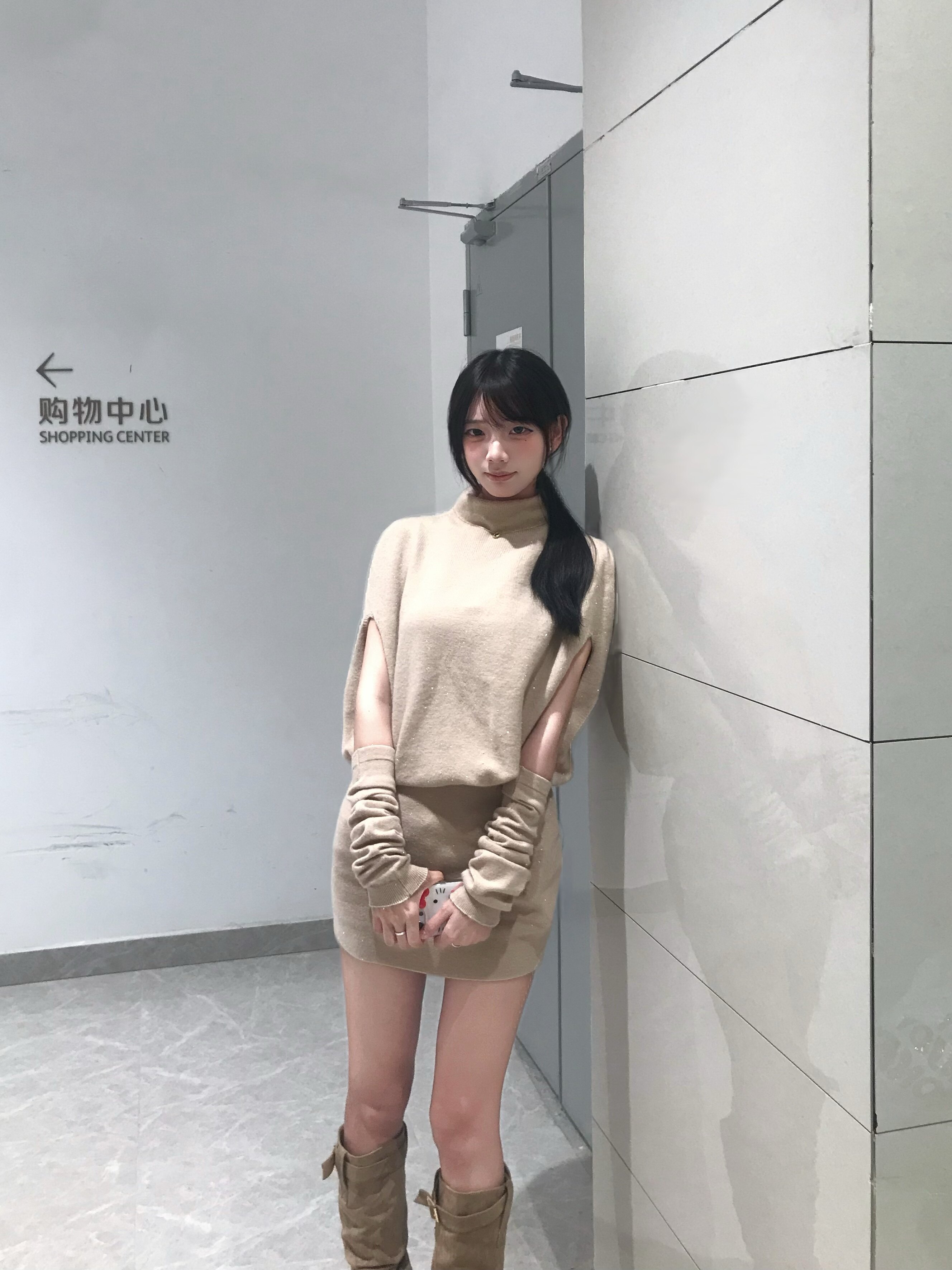 Hotdog热狗很辣【韩系姐姐】套装 高领斗篷针织连衣裙+袖套包臀短裙斗篷