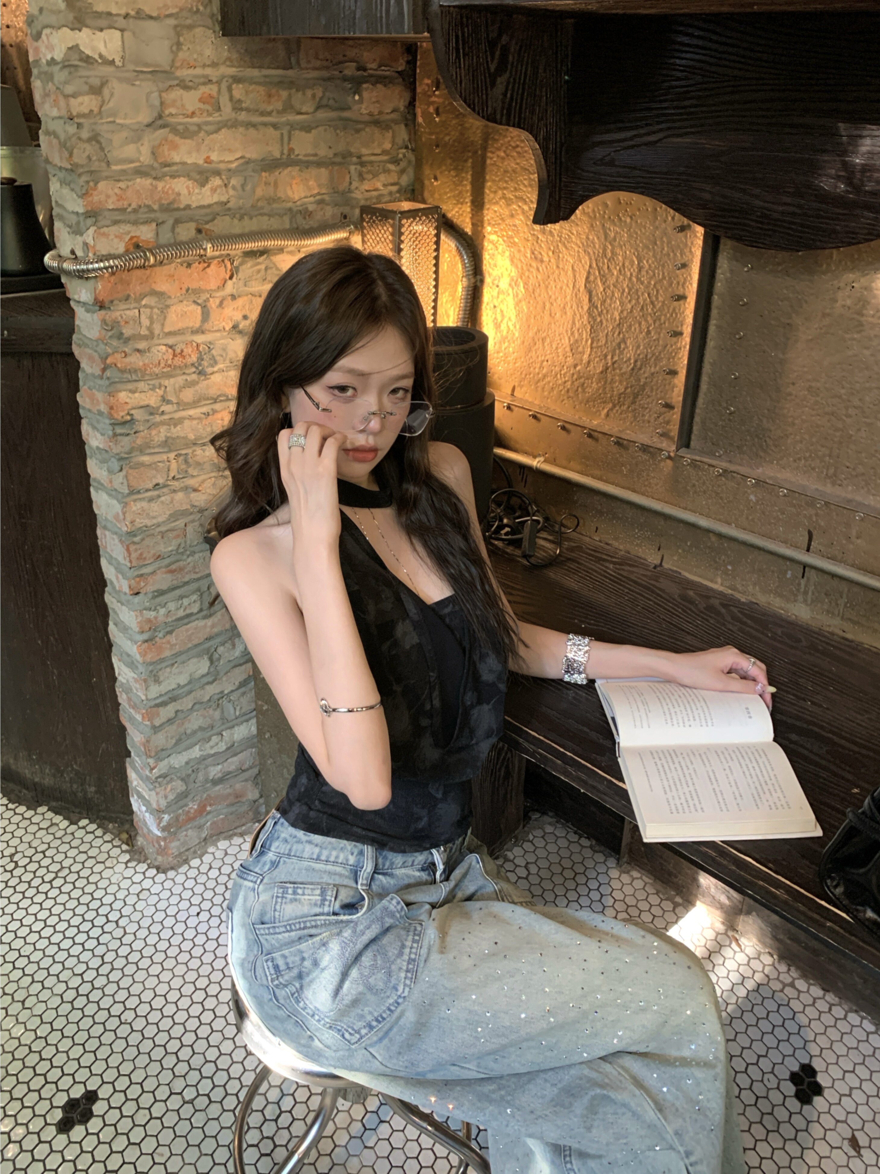 VIAPITTI夏季爆款链条荡领挂脖背心 收腰修身显瘦百搭 辣妹风与设计感并存