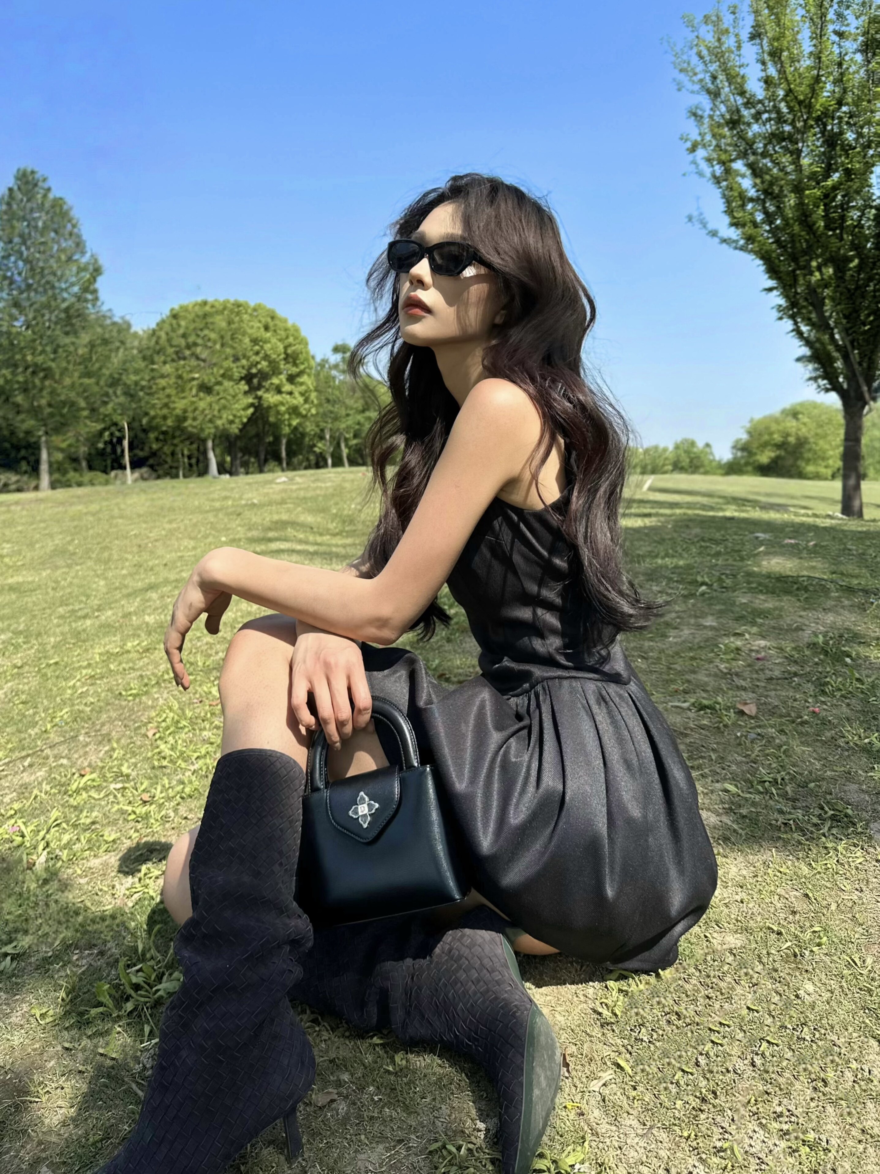 Le' Murmure冬季时尚羊反绒长筒靴堆堆设计慵懒随性 高跟拉长腿部比例