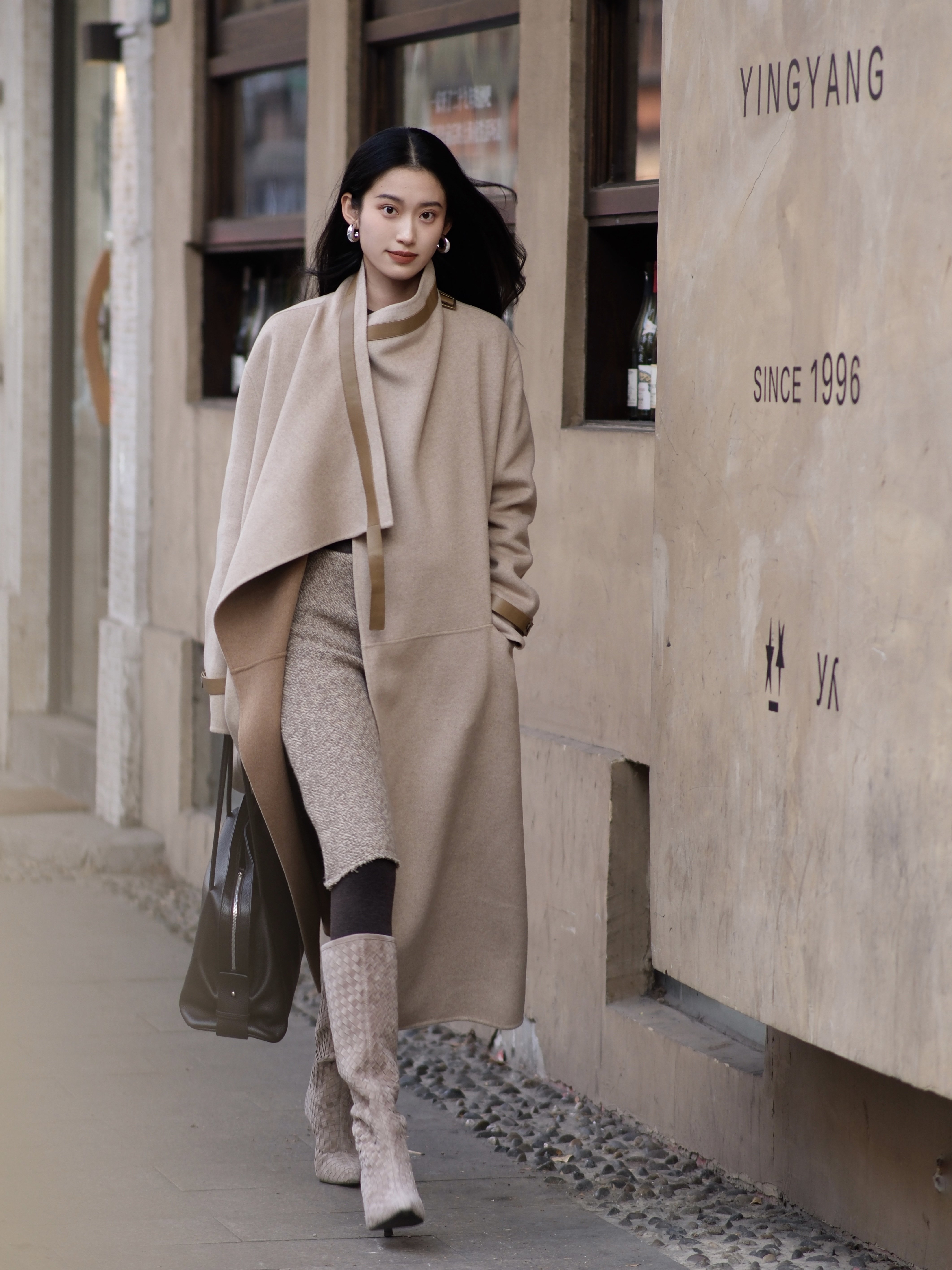 Le' Murmure冬季时尚羊反绒长筒靴堆堆设计慵懒随性 高跟拉长腿部比例