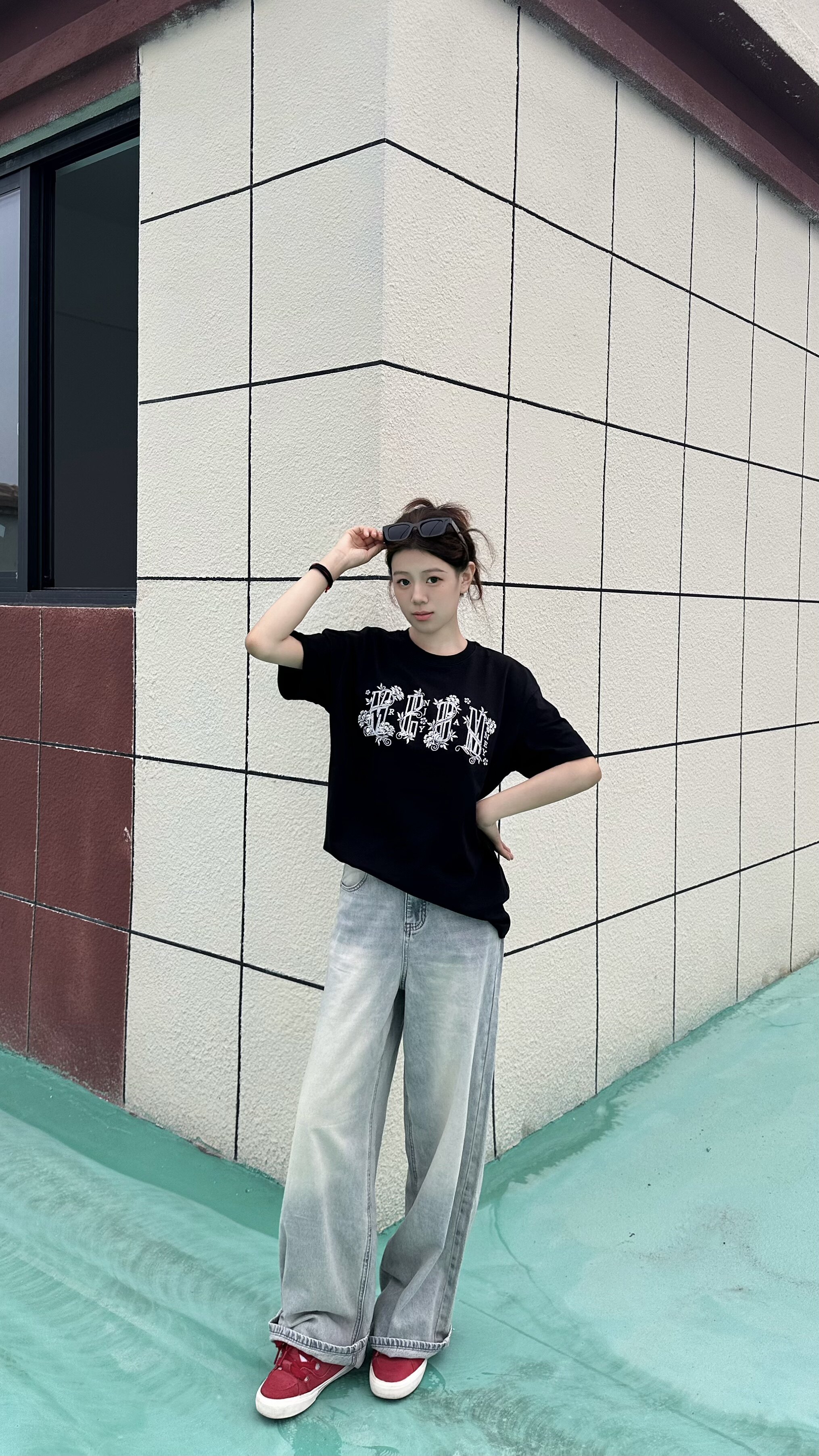KENABSTUDIO春夏复古直筒牛仔裤 美式宽松拖地设计 阔腿裤型遮肉显瘦